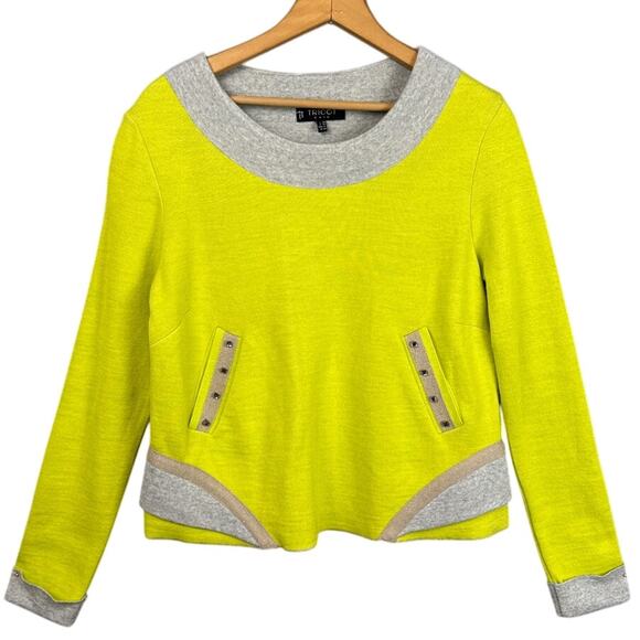 Tricot Wool Blend Sweater Made In Italy Chartreuse Gray Sequins Size 4 Designer - Picture 1 of 10